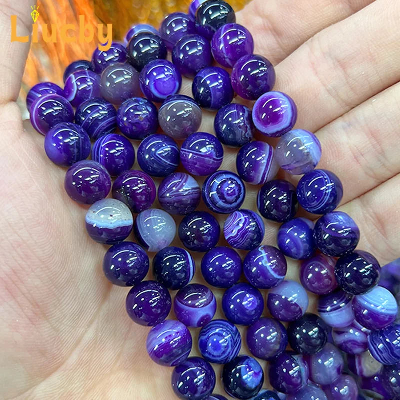 Natural Stone Purple Line Agate Beads for Jewelry Making DIY Women's Earrings Accessories 15' Wholesale 4/6/8/10/12/14mm