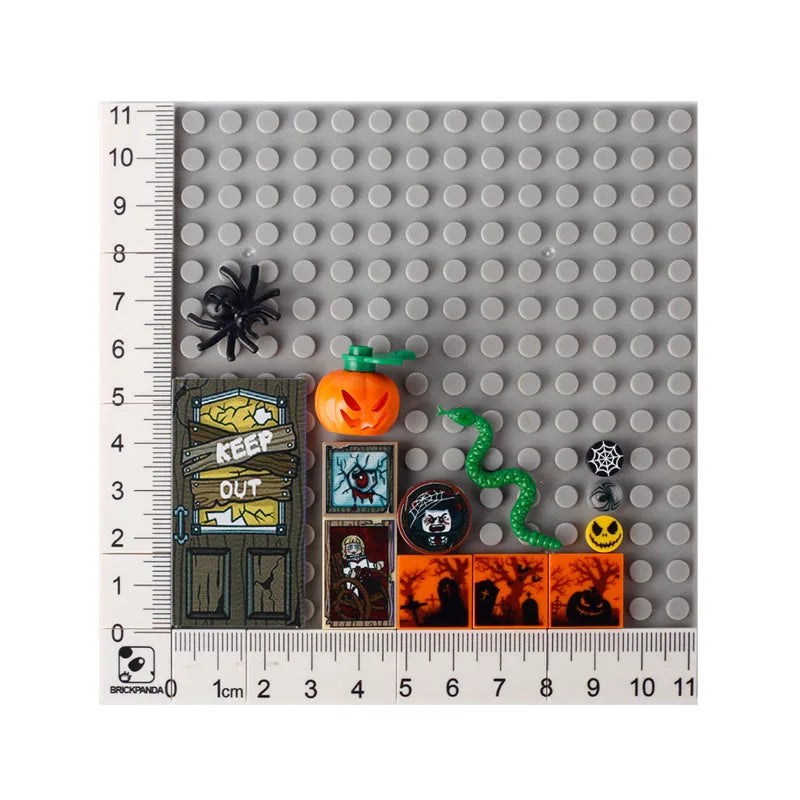 DIY City Tiles Printed Building Blocks Street View Ghost Pumpkin Medical Stretcher Music Package Bricks Christmas Halloween Toys