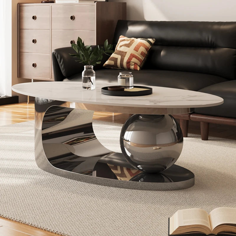 European Luxury Coffee Table Oval Modern Glam Premium Coffee Table Living Room Aesthetic Table Basse Design Home Furniture