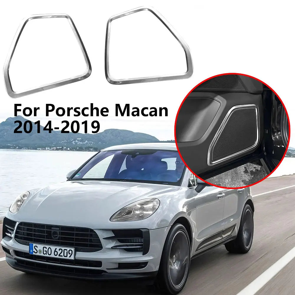 4 Pieces for Porsche Macan 2015-2021 Silver Stainless Steel Door Speaker Horn Ring Frame Cover Trim