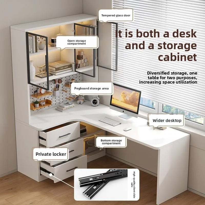 L Shaped Bookcase Integrated Computer Desk Corner Student Bedroom Home Simple Office Writing Desktop E-sports Computer Table
