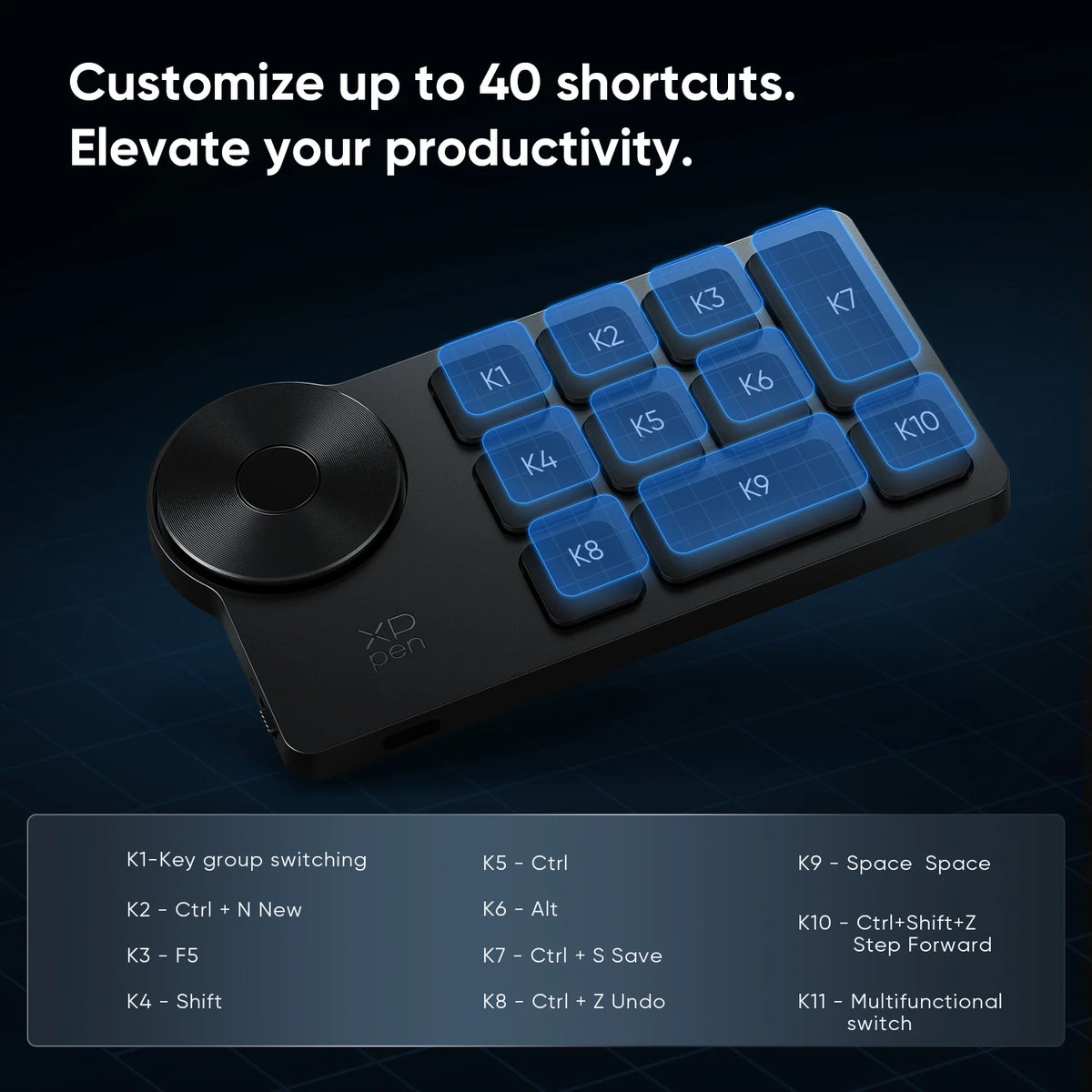 XPPen ACK05 Wireless Shortcut Remote 10 Customized Shortcut Keys Portable Bluetooth Keyboard for Windows Mac Drawing Tablet
