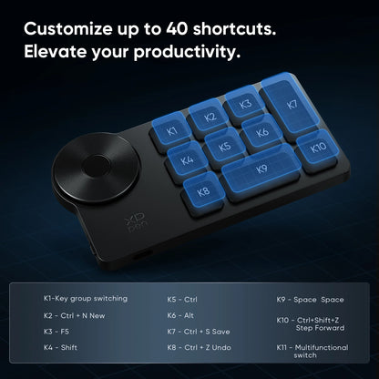 XPPen ACK05 Wireless Shortcut Remote 10 Customized Shortcut Keys Portable Bluetooth Keyboard for Windows Mac Drawing Tablet