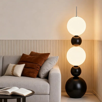 Italian Designer Black Wrought Iron Floor Lamps White Acrylic Ball Lampshade Living Room Bedroom Restaurant Study Standing Light