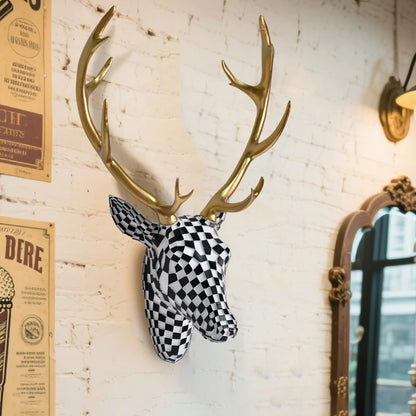 Modern Mosaic Deer Head Wall Decor Resin Art Sculpture 3D Animal Trophy for Living Room Office Bar Cafe Wall Hanging Decoration
