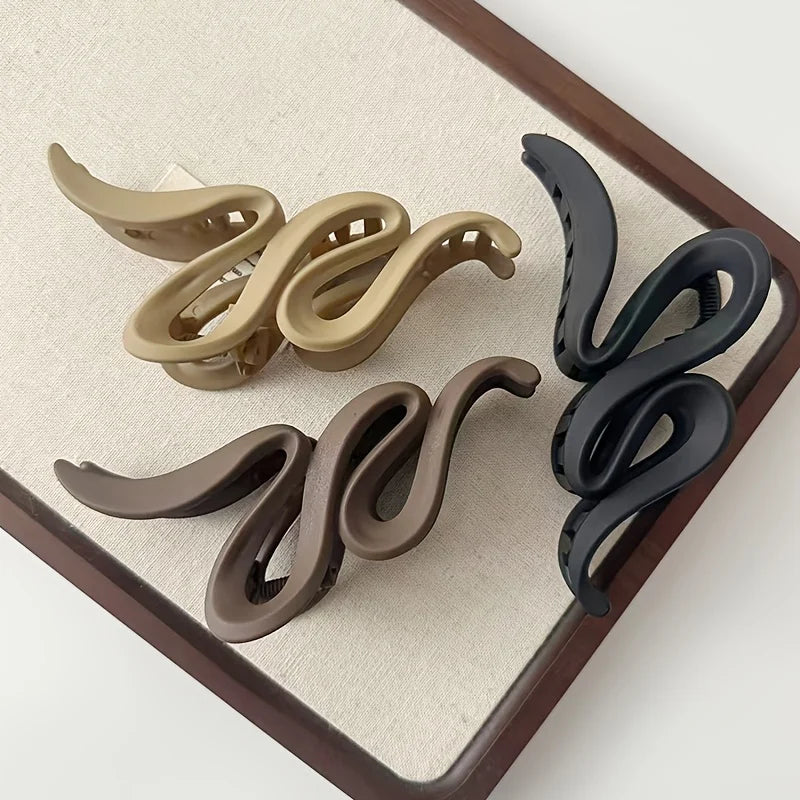 Women'S Matte Wave Hair Clip - Retro Y2K Style, Solid Color Shark Clip - Easy To Knot And Style