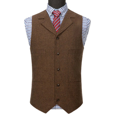 Wool Tweed Men's Suits Vest for Groomsmen Wedding Lapel Casual Slim Business Vests Sleeveless Waistcoat Male Gilet Homme Vests