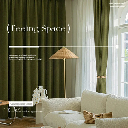American Vintage Olive Green Chenille Blackout Curtains High-end Herringbone Thickened Custom Curtains for Living Dining Bedroom