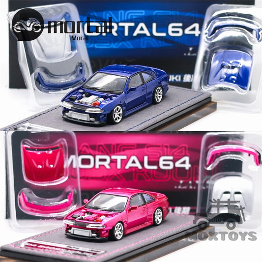 MORTAL 1:64 Silvia S14 240SE Vertex Ridge Midnight Blue / Flash Pink Diecast Model Car