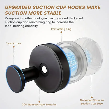 Stainless SteeHeavy Duty Suction Cup Hooks – No Drill Wall Mount for Shower, Bathroom, Kitchen Holds 6.8KG on Glass/Mirror/Tile
