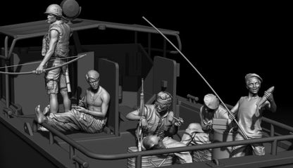 1/35 Scale Die-Cast Resin Figure Model Kit Boat Crews & Animals 5 Figures (No Boat) Unassembled and Unpainted