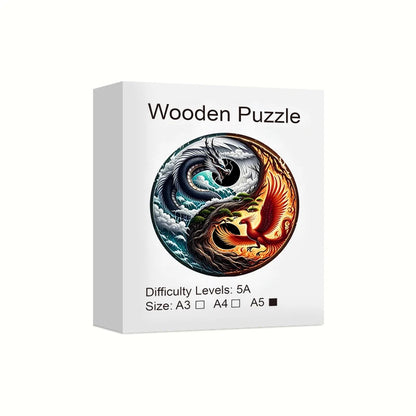 Dragon and Phoenix Theme Wooden Puzzle, Uniquely Irregular Animal Shaped Toys, Creative Handmade Decorations, Holiday GifT