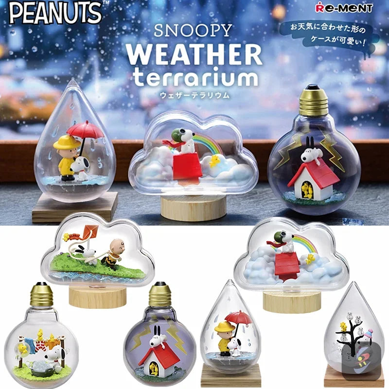 RE-MENT Snoopy Scene Blind Box Toys Bottle Weather Bottle Miniature Spike Andy Anime Figures Doll Model Toys Collect Ornaments