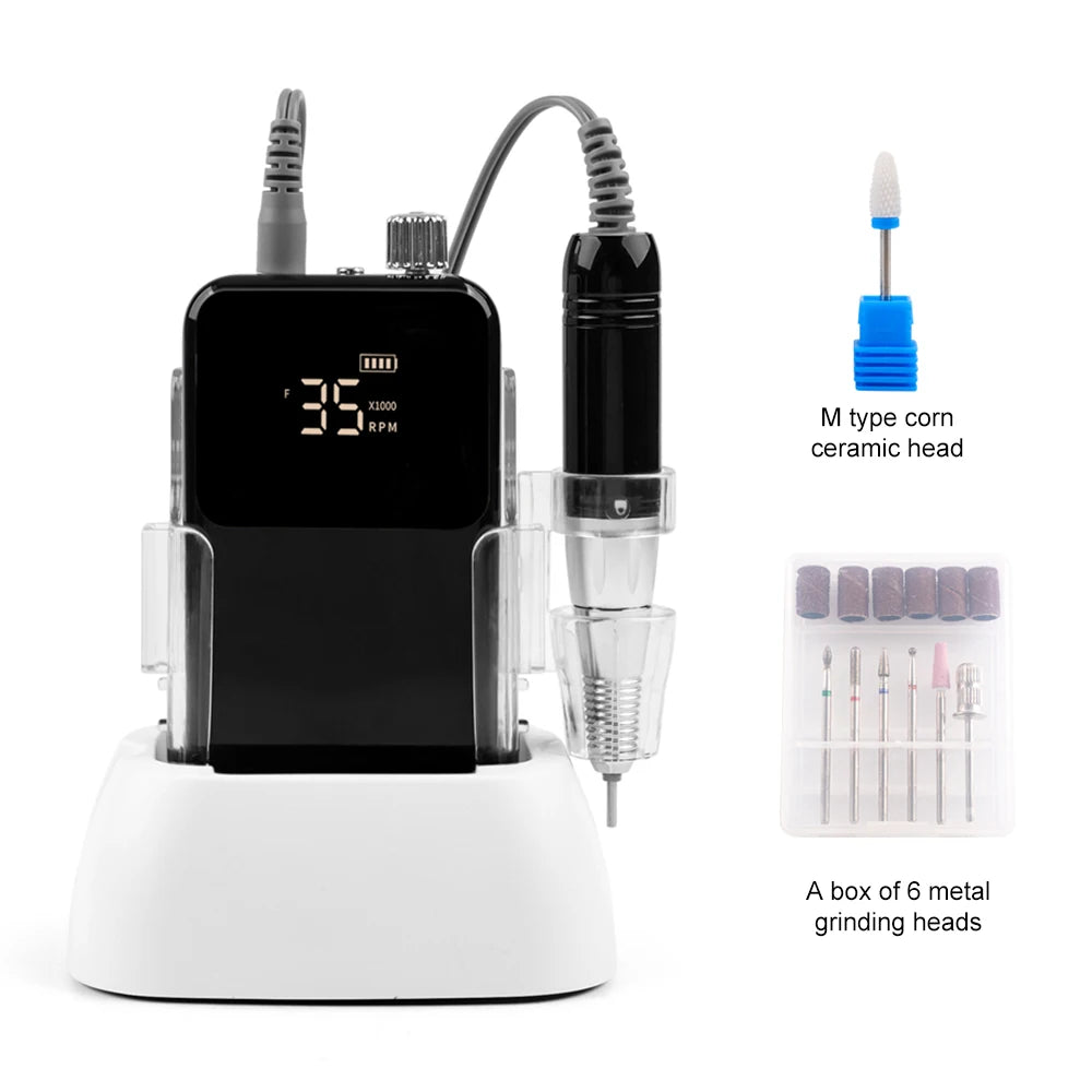 SIMINAIL Rectangle Nail Drill Rechargeable Desktop Base 35000RPM Manicure Electric Machine Nail File Pedicure Cordless Drilling