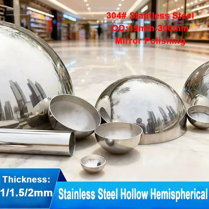 Mirror polished stainless steel dome cap showcasing various hollow hemispherical shapes in a spacious interior.