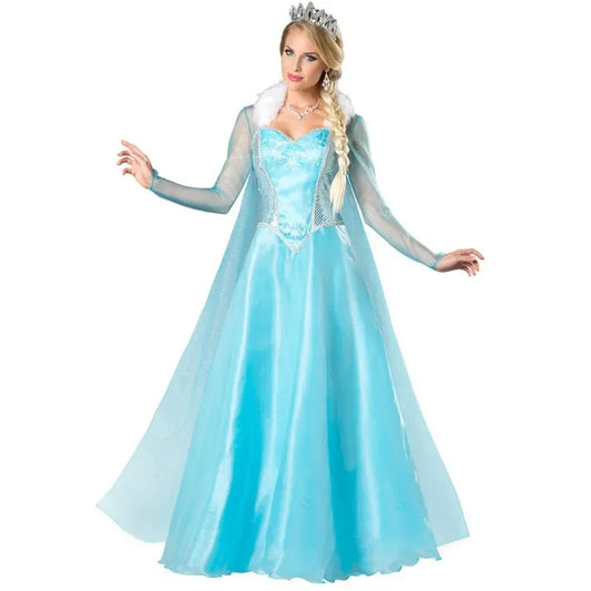 Disfraz De Cosplay De Frozen Para Mujer, Traje De Princesa Bella Azul, Vestido Largo De Cuento De Hadas Para Adultos Elsa Queen