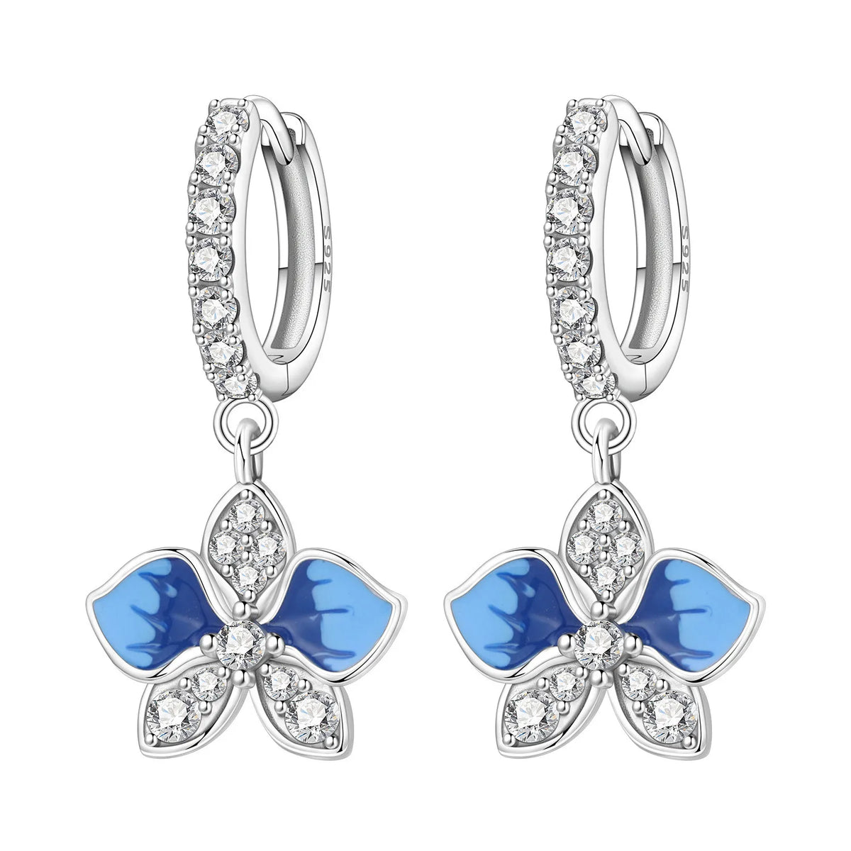 Orstarry Original 925 Sterling Silver Blue Iris Flower Earrings Women Hoop Earring Anniversary Jewelry Trendy Gifts