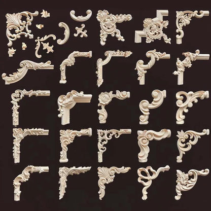 Natural Wood Corner Onlay Moldling European Style Home Decor Background Wall Applique Carved Figurine Living Room Decoration
