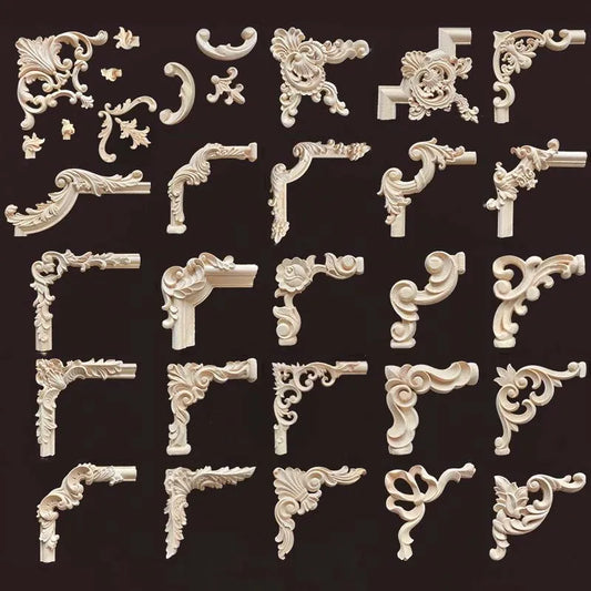 Natural Wood Corner Onlay Moldling European Style Home Decor Background Wall Applique Carved Figurine Living Room Decoration