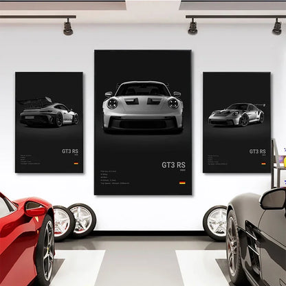 Pop Black and White Germany Luxury Super Sport Car Poster Aesthetic 911 GT3 RS Turbo Canvas Print for Wall Art Garage Room Decor