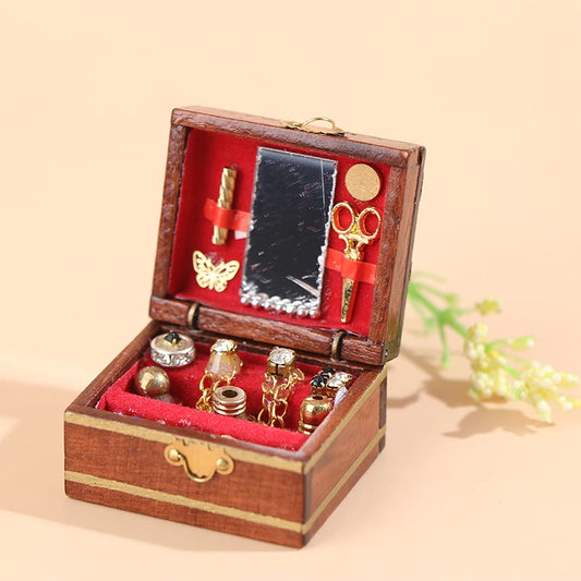 1:12 Dollhouse Miniature Accessories Mini Wooden Jewelry Box Model Toys For Doll House Decoration Vintage Jewel Case