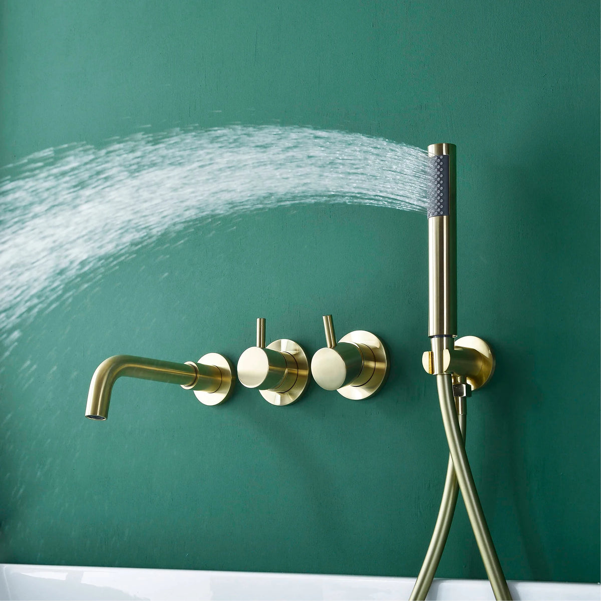 Simple Luxury Gun Gray Brass Bathroom Faucet with Wall Design and a Dual Handle Bathtub Mixer for Both Hot and Cold Water