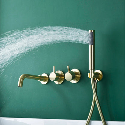 Simple Luxury Gun Gray Brass Bathroom Faucet with Wall Design and a Dual Handle Bathtub Mixer for Both Hot and Cold Water
