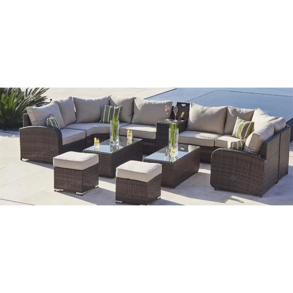 Large Villa 10-seat U-shaped Combination Rattan Sofa Set Luxury Garden Furniture