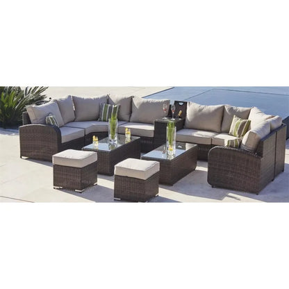 Large Villa 10-seat U-shaped Combination Rattan Sofa Set Luxury Garden Furniture