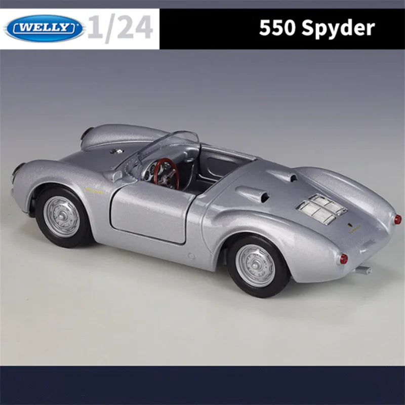 WELLY 1:24 Porsche 550 Spyder Alloy Roadster Sports Car Model Diecast Metal Classic Retro Vehicle Car Model Simulation Kids Gift