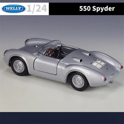WELLY 1:24 Porsche 550 Spyder Alloy Roadster Sports Car Model Diecast Metal Classic Retro Vehicle Car Model Simulation Kids Gift