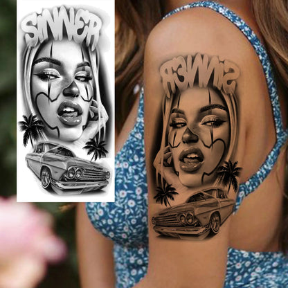 1 Sheets Chicano Prison Gangster Temporary Tattoos For Women Men Adults Fake Tattoo Sticker Water Transfer Self Adhesive Arm Leg