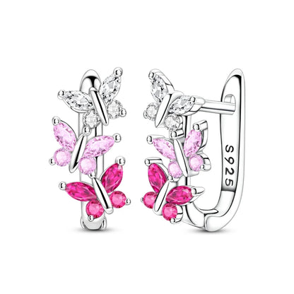 Original 925 Sterling Silver Earrings Sparkling Shining Dreamy Butterfly Hoop Earring for Women Girl Party Birthday Jewelry Gift