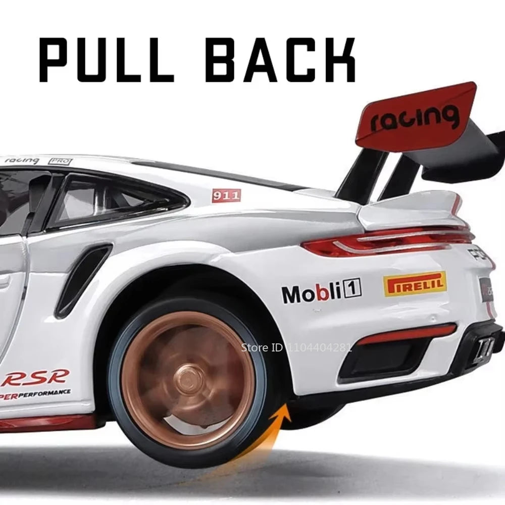 1:24 911 GT3 RSR Cayenne Car Toys Diecast Alloy Model Doors Opened with Sound Light Pull Back Vehices Children's Gift Collection
