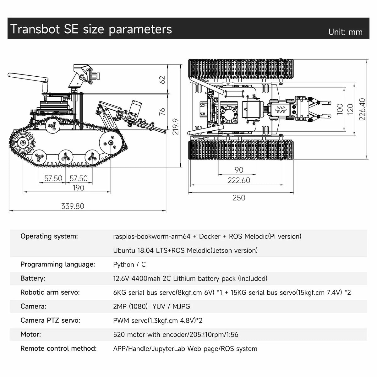 Transbot SE ROS Robot AI Vision Tank Car with 2DOF Camera PTZ Python Programing MoveIt simulation for Jetson NANO Raspberry Pi 5