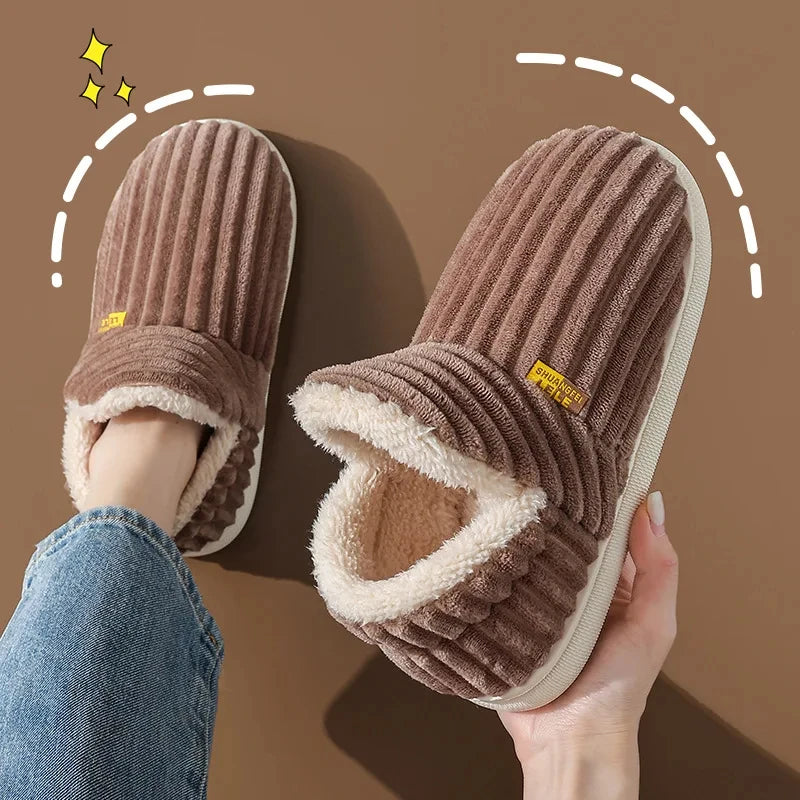 Evshine Soft Sole Slippers For Women Winter Fashion Women Fur Slippers Fuzzy Plush Men Slippers Warm Furry Women Cotton Shoes