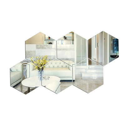 3D Hexagon Adhesive Decals Hexagon Shape Mirror Wall Stickers for Living Room DIY Mirror Wall Mural Modern Art Home Decor 6/12Pc