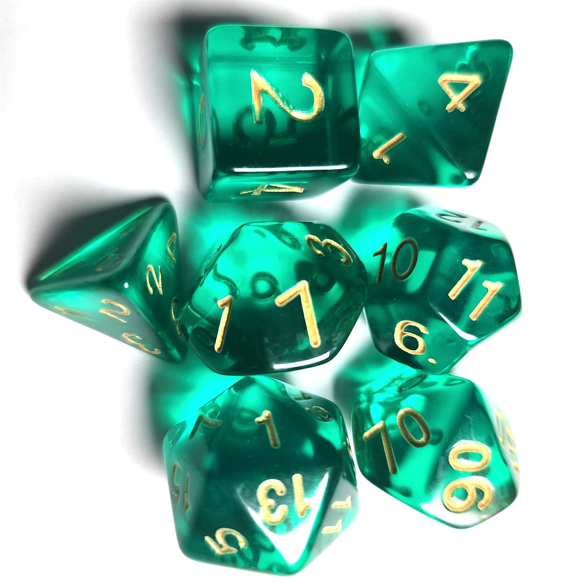 7 pcs Acrylic High-Grade Translucent Gemstone Green Polyhedral Board Game Dice, Classic and Beautiful, Dados
