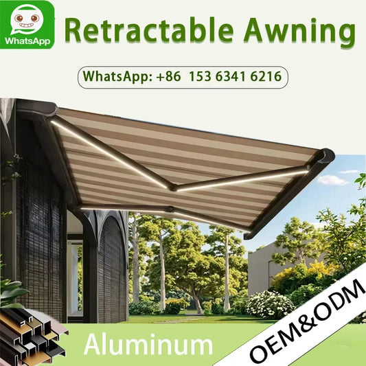 OneAlu Electric waterproof full cassette aluminum alloy frame retractable awning articulated arm patio garden awning