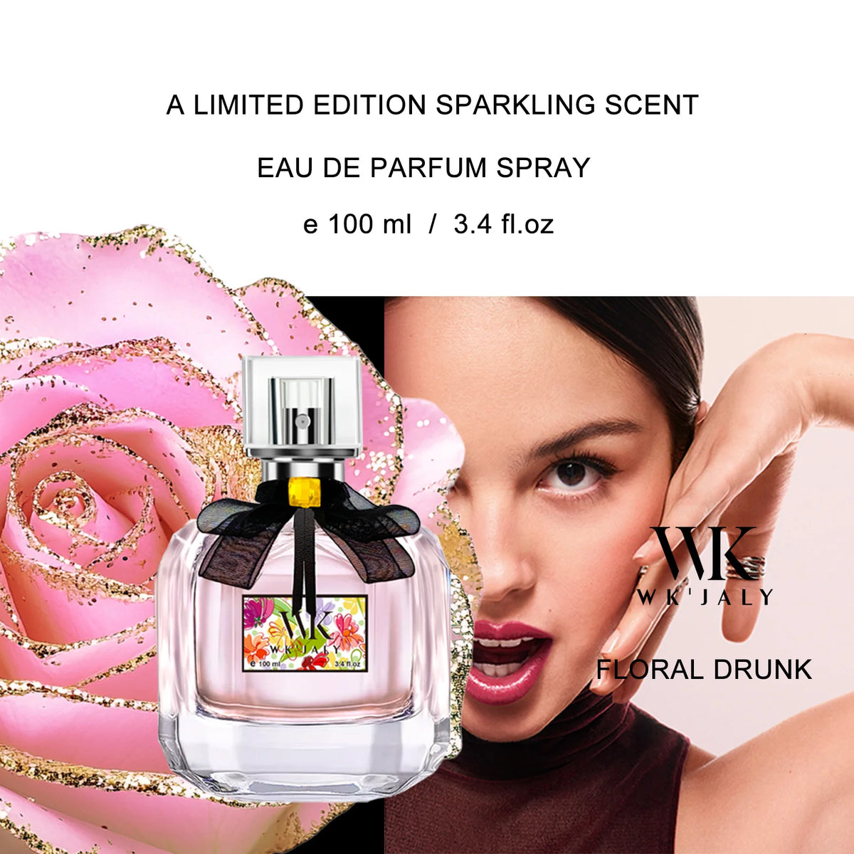 WK JALY Floral Drunk Eau De Parfum Spray, Women's Perfume, With Notes of Rose, Sandalwood, Long Lasting Fruity Fragrance, 100ml