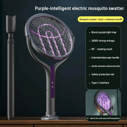 Multi functional 2-in-1 mosquito killer lamp angle retractable mosquito swatter USB rechargeable mosquito swatter bat swatter