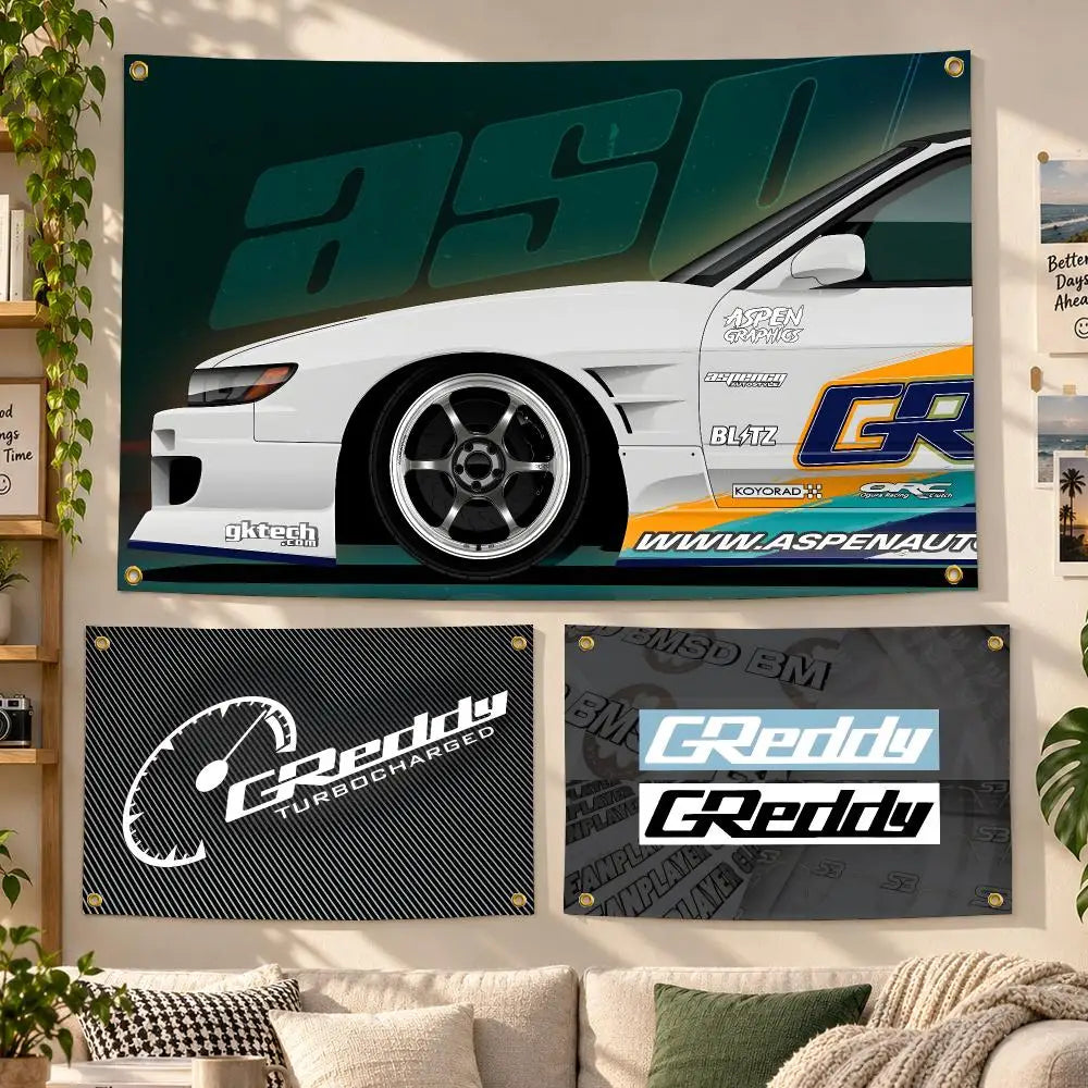 GReddy JDM Turbo Street Racing Flags Personalized Banner Flag Room Dorm Camping Picnic Garage Bar Outdoor Wall Decor