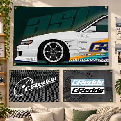 GReddy JDM Turbo Street Racing Flags Personalized Banner Flag Room Dorm Camping Picnic Garage Bar Outdoor Wall Decor