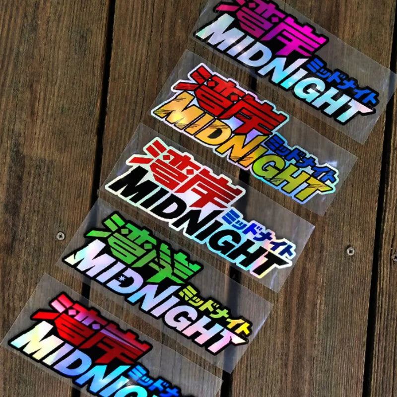 1PC MIDNIGHT JDM Laser Motorcycle Sticker Waterproof for Motorbike Front Fairing Side Panel Car Front Winddshield Vinyl Decal