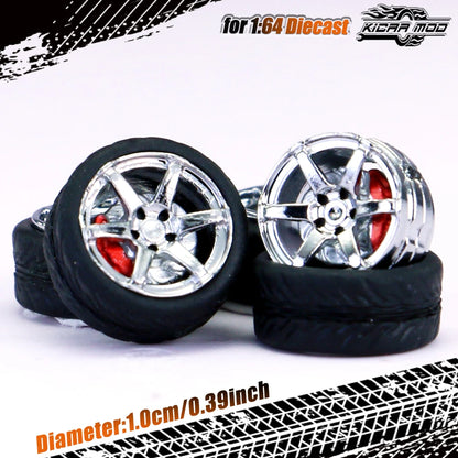 Kicarmod 1/64 Model Car ABS Wheels with Rubber Tire Brake Disc Refitting Parts Diameter 10mm For Model Car Tomica