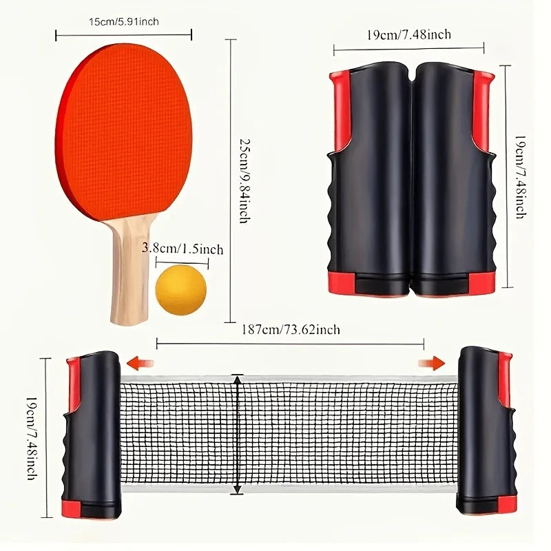 Stretchable Table Tennis Net Set, Portable Table Tennis Training Set, Including Stretchable Net, 2 Rackets, 3 Balls and Sports D