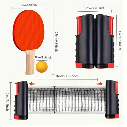 Stretchable Table Tennis Net Set, Portable Table Tennis Training Set, Including Stretchable Net, 2 Rackets, 3 Balls and Sports D