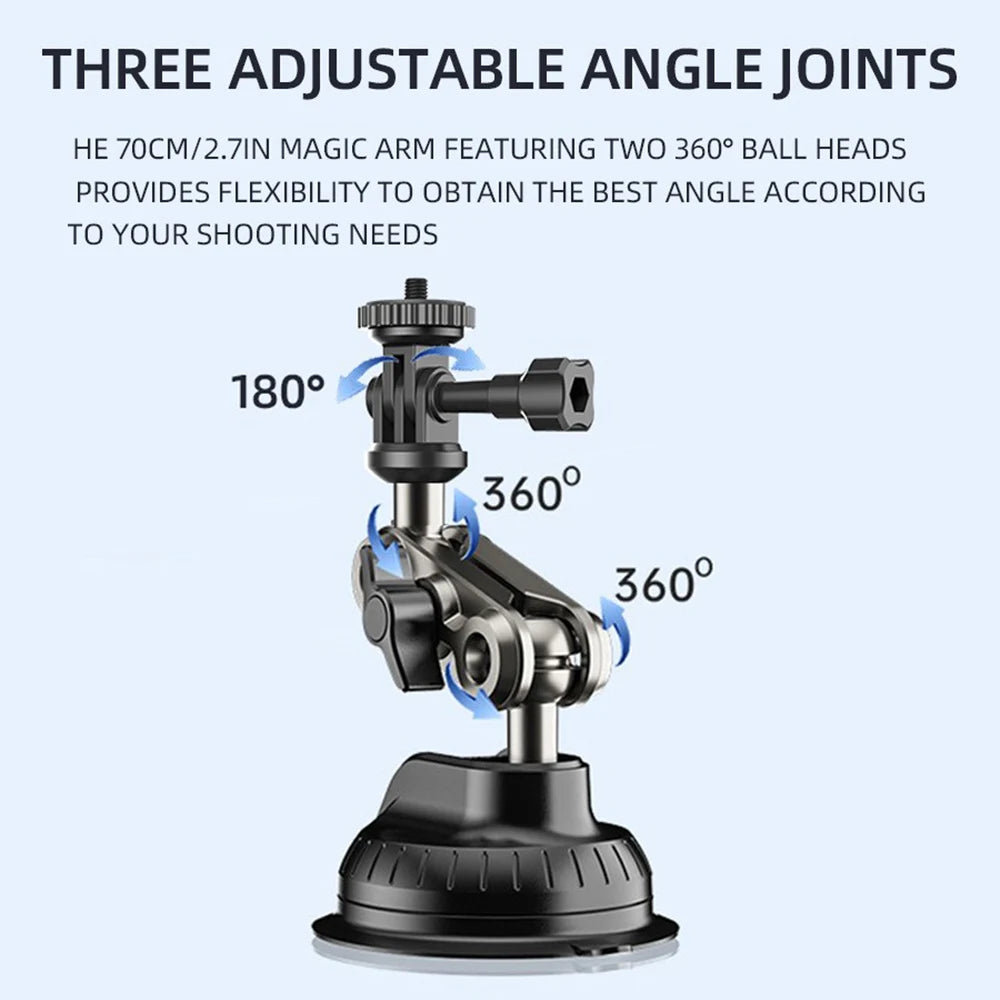 Car Suction Cup Phone Action Camera Holder 1/4 Inch Action Camera Dash Cam Phone Car Mount Suitable for DJI/Shadowstone Insta360