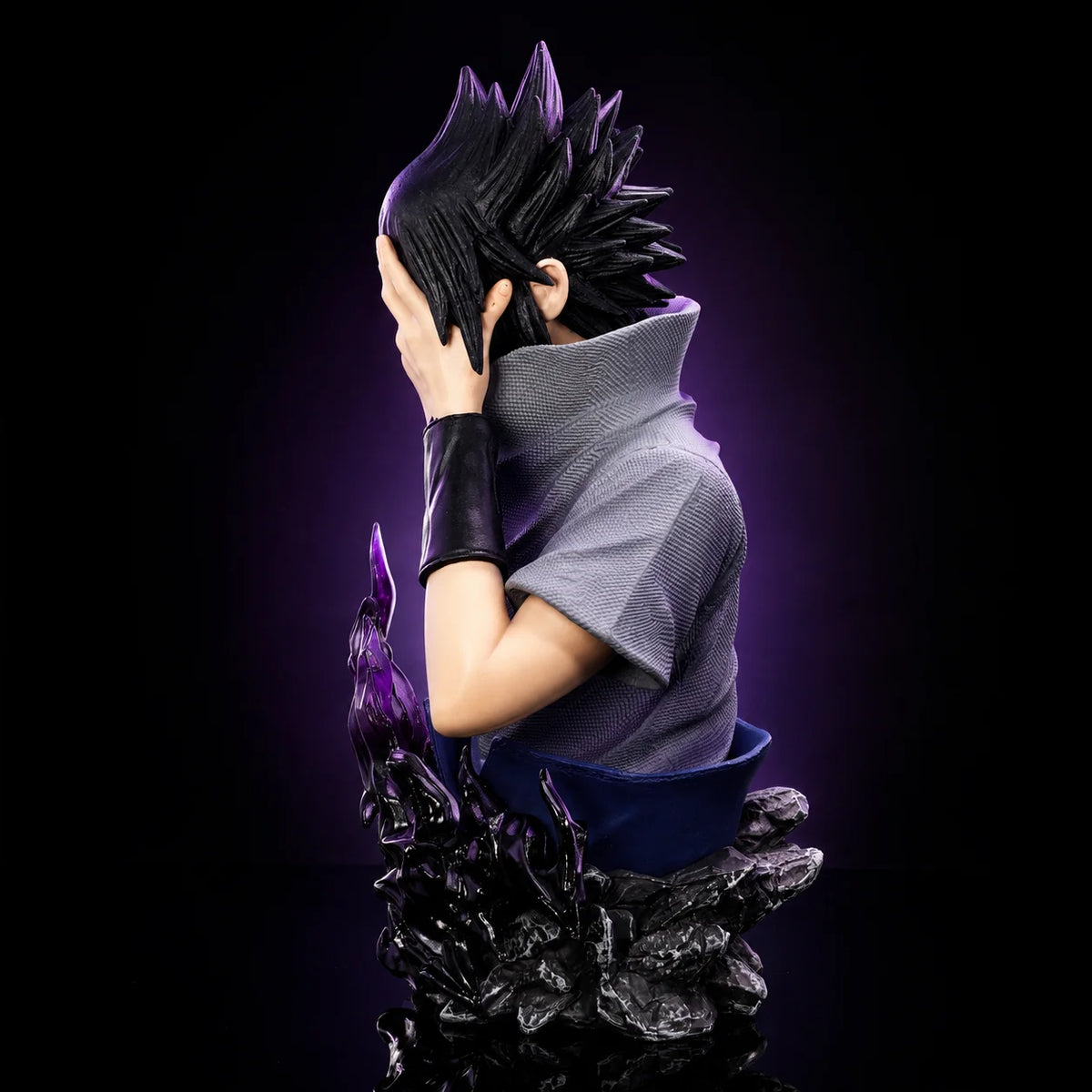 14cm Anime Naruto Uchiha Sasuke Bust Figure Mangekyou Sharingan Curse Mark Purple Flame Effect Statue High Detail PVC Figurine H