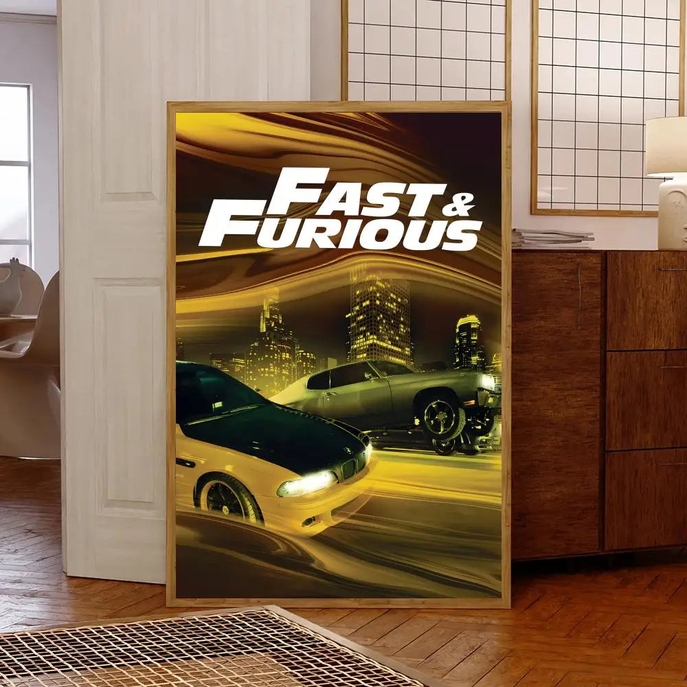 Movie Fast & Furious Poster Self-adhesive Art Waterproof Paper Sticker Coffee House Bar Room Wall Decor